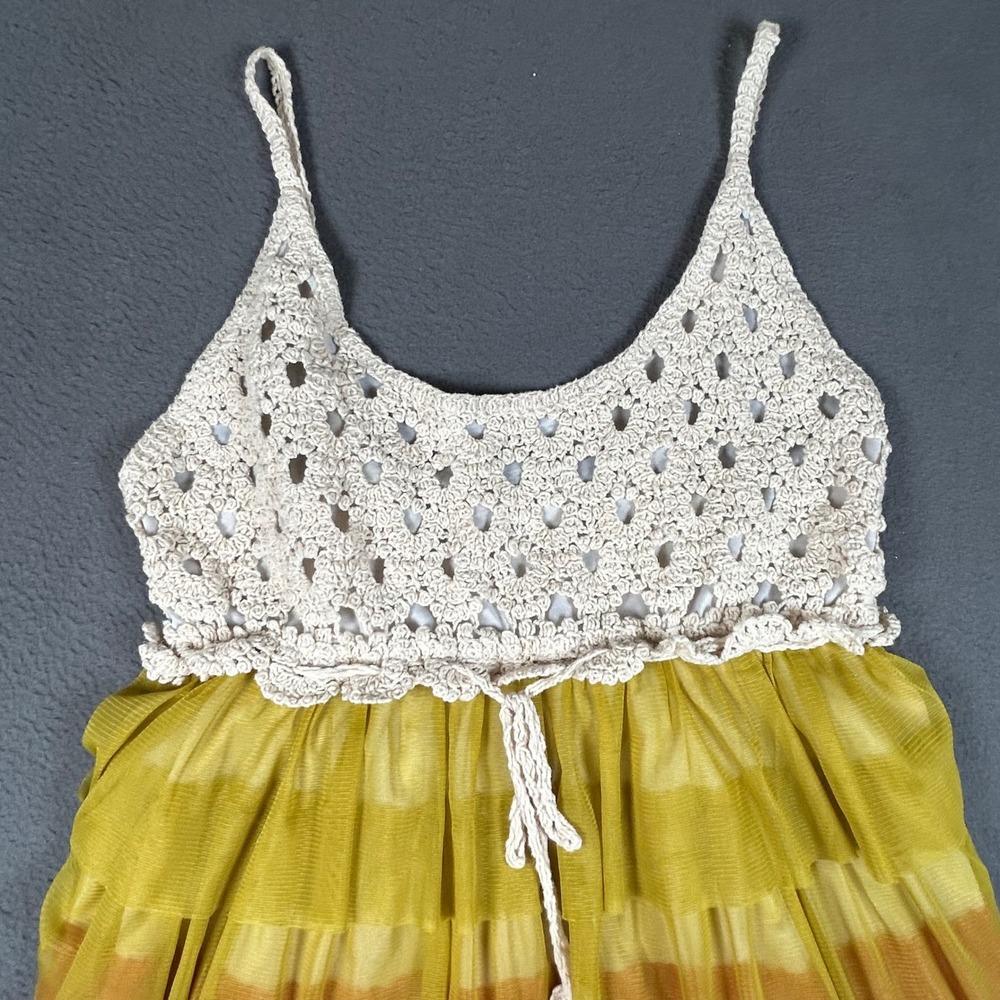 Unbranded Tiered Ruffle Dress Womens Medium Multicolor Crochet Boho Mini Dress - Picture 3 of 9